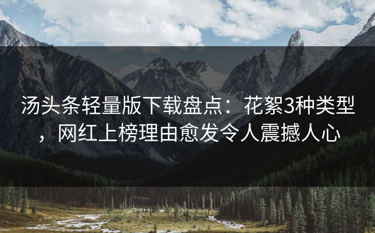 汤头条轻量版下载盘点：花絮3种类型，网红上榜理由愈发令人震撼人心